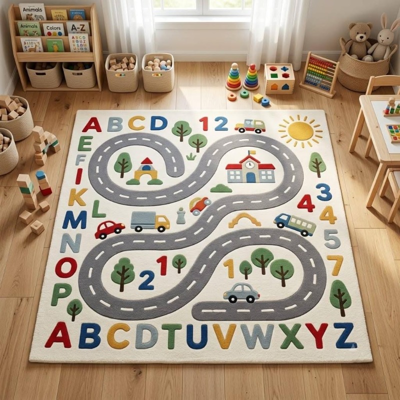 Commercial Road Printing - Tappeto con alfabeto, numeri, auto, strade